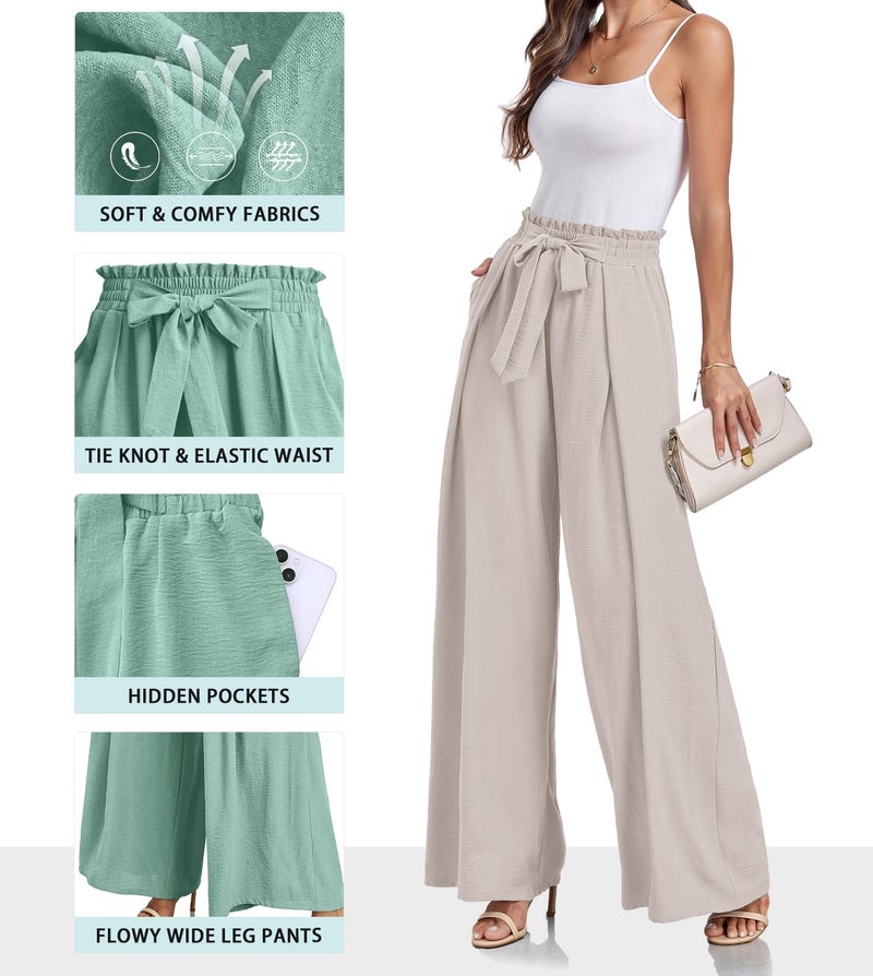 Lepunuo Womens Casual Wide Leg Pants High Waisted Straight Long Trousers Palazzo Pants - Image 3