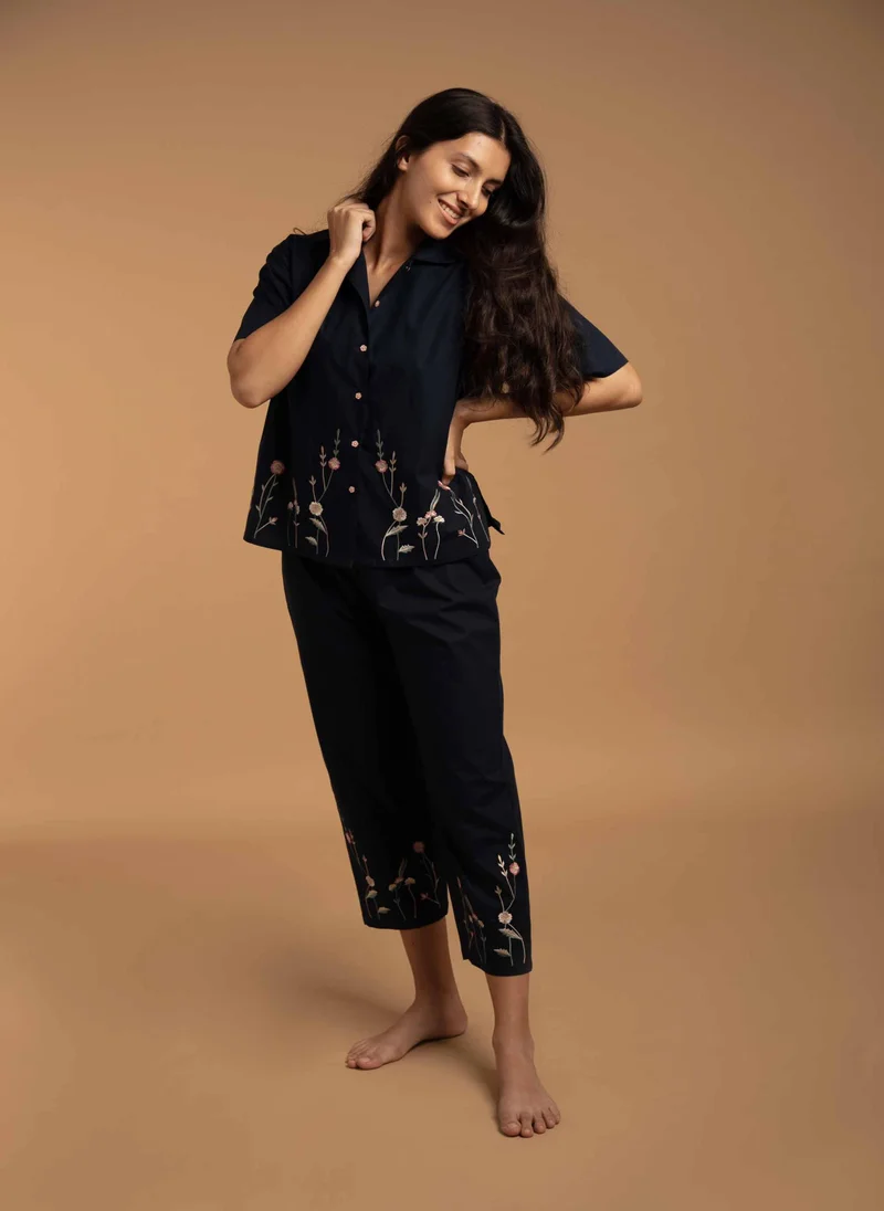 After Dark Gemma, Embroidered Cotton Pyjama Set with Collar