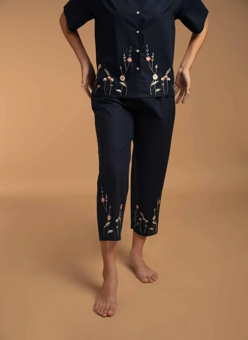After Dark Gemma, Embroidered Cotton Pyjama Set with Collar