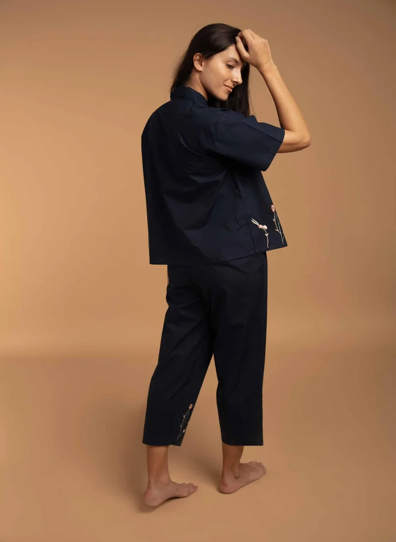After Dark Gemma, Embroidered Cotton Pyjama Set with Collar