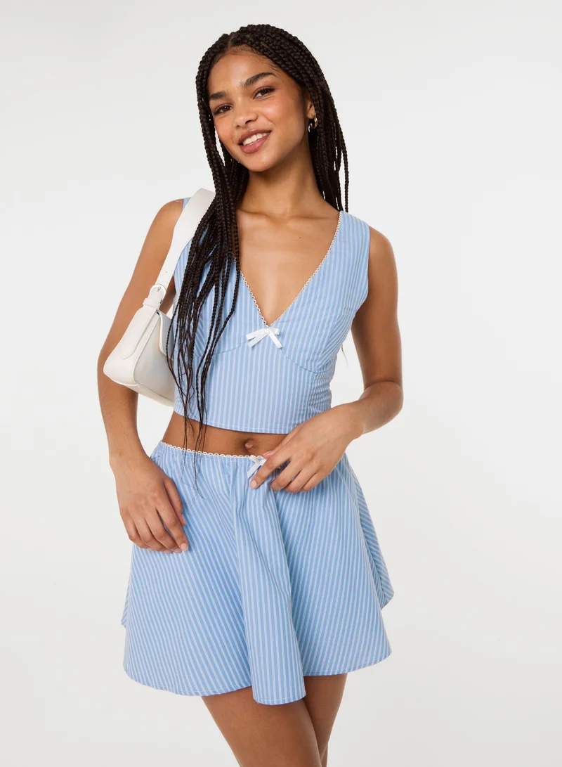 بينك فانيلا Stripe Shirred Crop Top