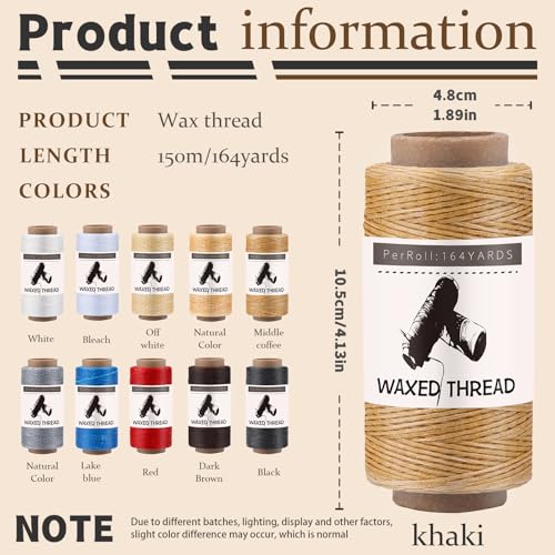 Jupean Waxed Thread, 150m /164Yards Medium Coffee Leather Waxed Thread, Leather Sewing Threads, Hand Stitching Threads for Hand Sewing, Bookbinding, and Beginners Craft DIY - Image 2