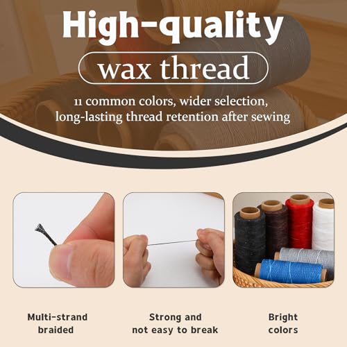 Jupean Waxed Thread, 150m /164Yards Medium Coffee Leather Waxed Thread, Leather Sewing Threads, Hand Stitching Threads for Hand Sewing, Bookbinding, and Beginners Craft DIY - Image 3