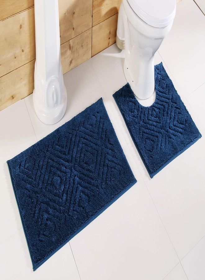 Better Trends 2 Piece Bathroom Rug Set 100% Cotton Non-Slip Washable Bath Mat, Soft & Absorbent Bath Rugs for Bath Room, Shower, Bathtub & Spa Floors New Blue Trier Collection - Image 1