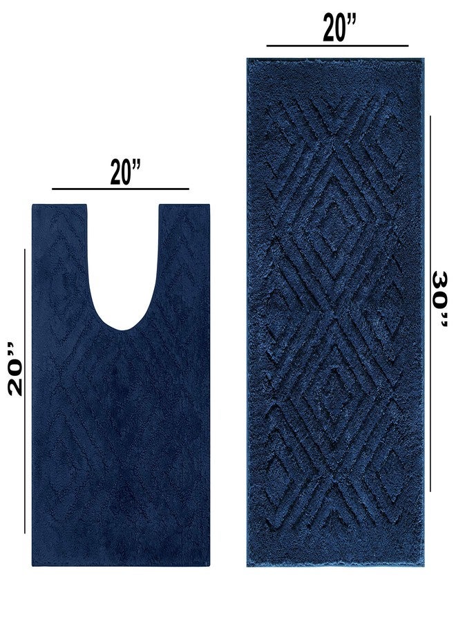 Better Trends 2 Piece Bathroom Rug Set 100% Cotton Non-Slip Washable Bath Mat, Soft & Absorbent Bath Rugs for Bath Room, Shower, Bathtub & Spa Floors New Blue Trier Collection - Image 3