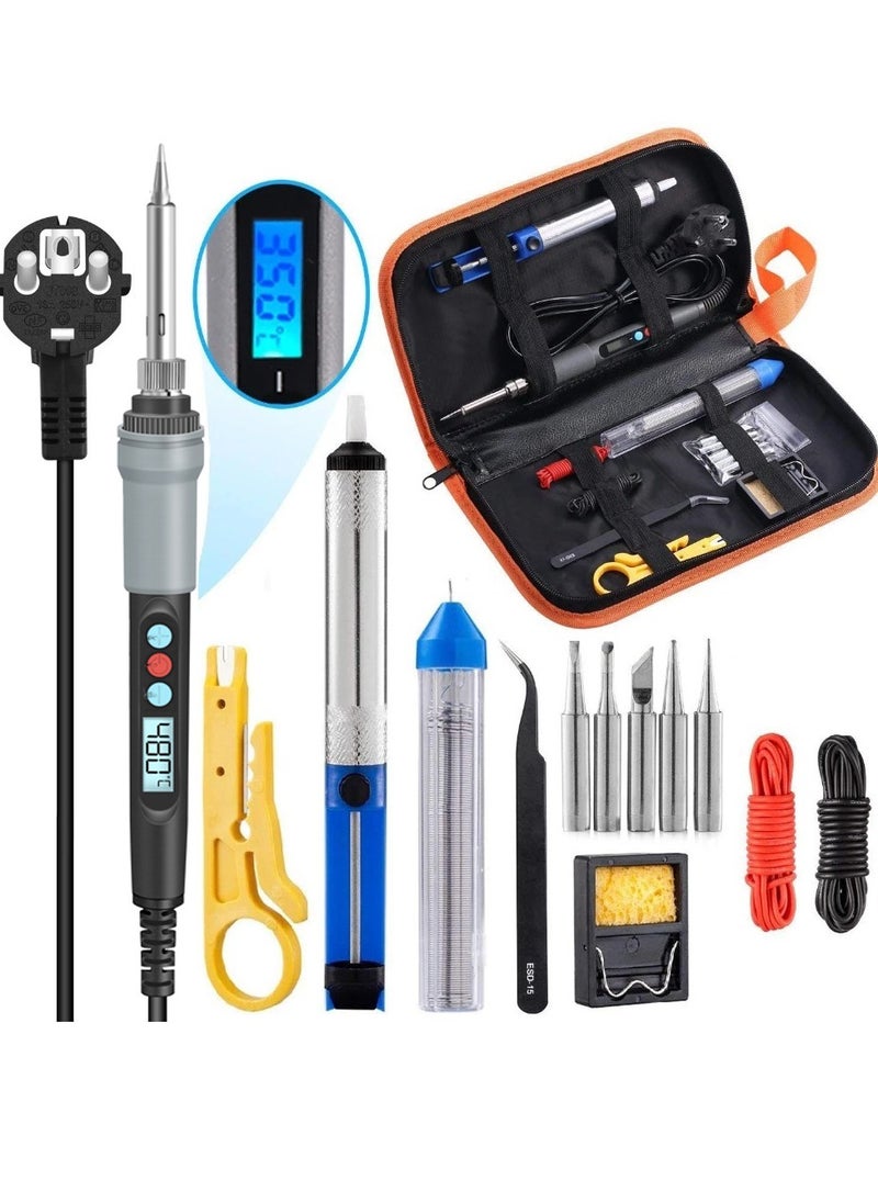 HANDSKIT Soldering Iron Kit, 90W Adjustable Temperature Soldering-Iron Gun Kit Welding Tool with 5 Soldering Tips, Desoldering Pump, Tin Wire Tube, Soldering Iron Stand, Tweezers  - Image 1