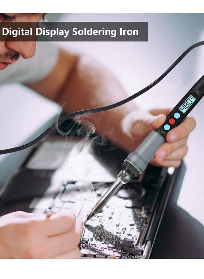 HANDSKIT Soldering Iron Kit, 90W Adjustable Temperature Soldering-Iron Gun Kit Welding Tool with 5 Soldering Tips, Desoldering Pump, Tin Wire Tube, Soldering Iron Stand, Tweezers  - Image 2