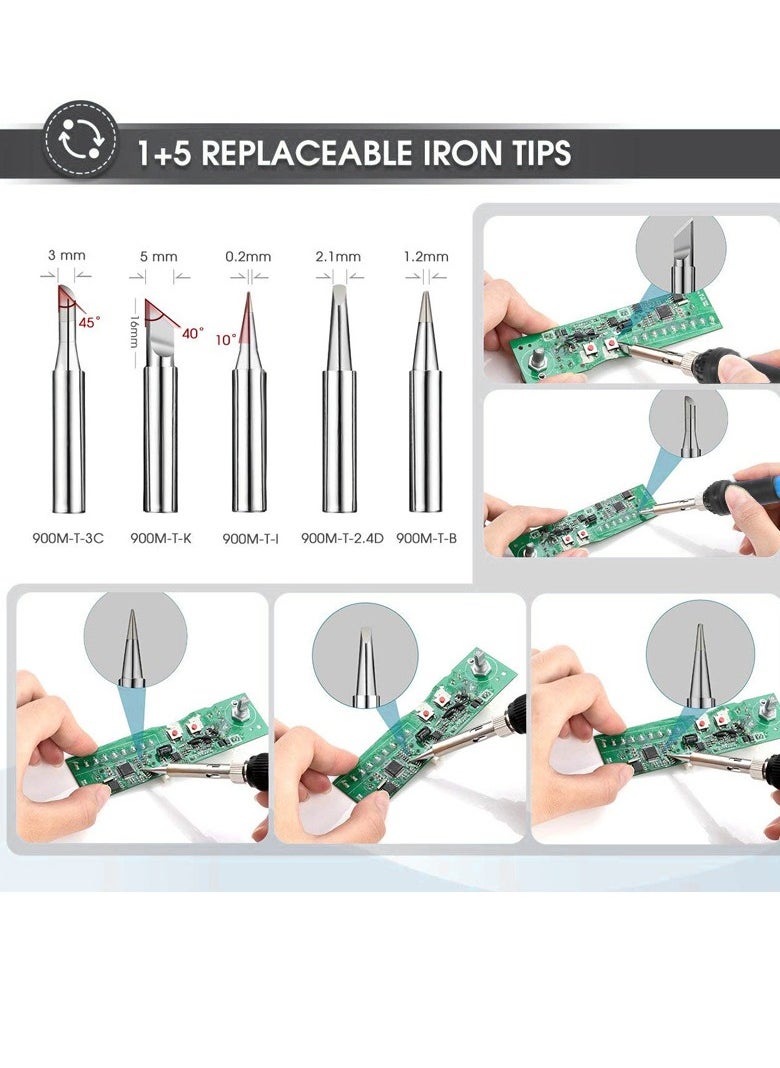 HANDSKIT Soldering Iron Kit, 90W Adjustable Temperature Soldering-Iron Gun Kit Welding Tool with 5 Soldering Tips, Desoldering Pump, Tin Wire Tube, Soldering Iron Stand, Tweezers  - Image 5