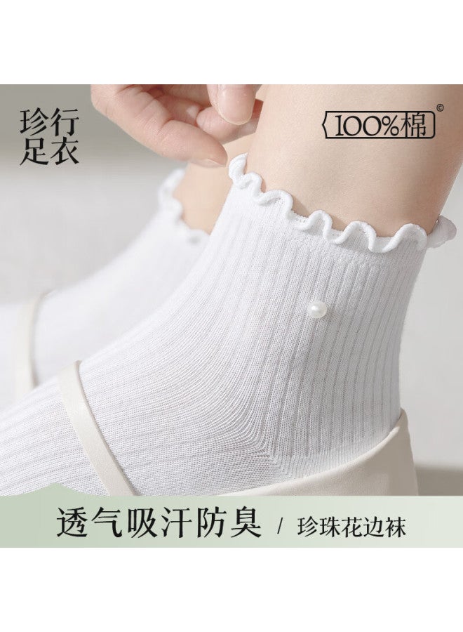 Zjzue Women's Pure Cotton Socks, 2025 New Popular White Lace Spring And Summer Thin Cotton Socks, Odor-resistant Breathable Student Short Socks - Image 1