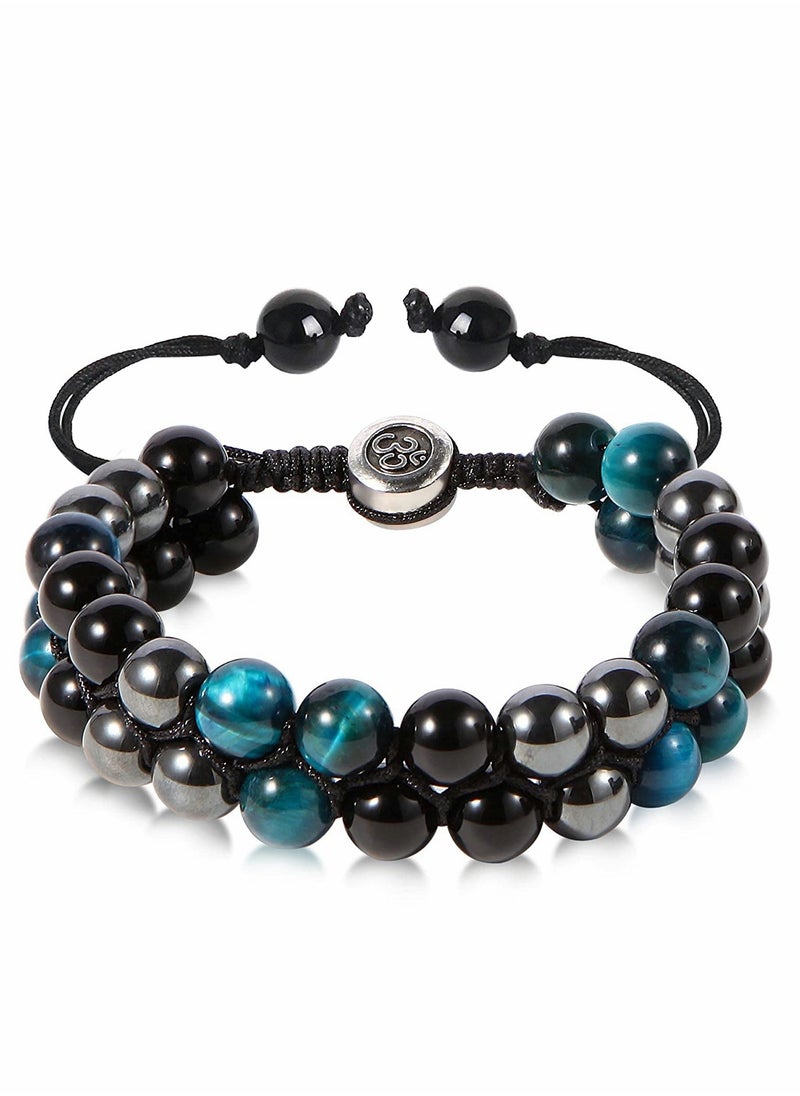 SYOSI - Triple Protection Bracelet for Protect & Balance Energy Crystal Bracelets for Men Women Bring Good Luck  Prosperity Tiger Eye Hematite Black Obsidian Jewelry Natural Stone Healing Bracelet - Image 1