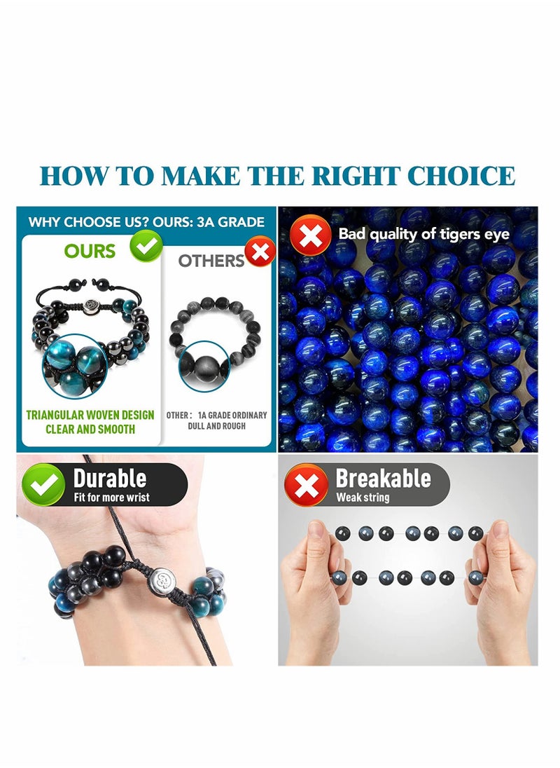 SYOSI - Triple Protection Bracelet for Protect & Balance Energy Crystal Bracelets for Men Women Bring Good Luck  Prosperity Tiger Eye Hematite Black Obsidian Jewelry Natural Stone Healing Bracelet - Image 1