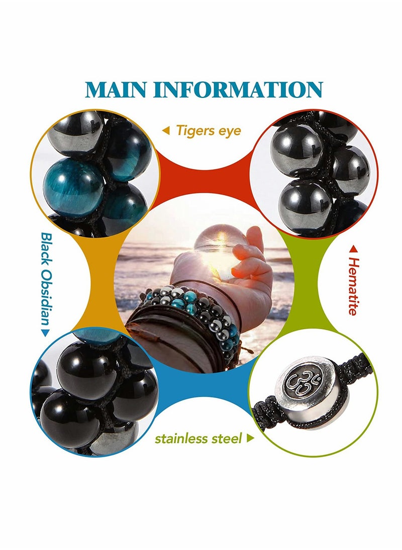 SYOSI - Triple Protection Bracelet for Protect & Balance Energy Crystal Bracelets for Men Women Bring Good Luck  Prosperity Tiger Eye Hematite Black Obsidian Jewelry Natural Stone Healing Bracelet - Image 1