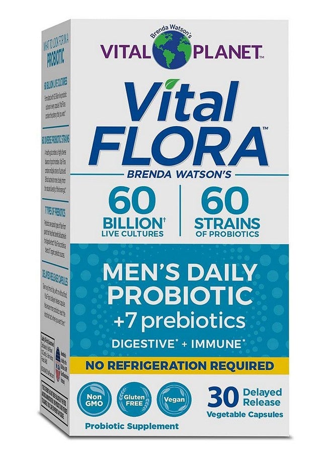 Vital Planet Vital Flora Men’S Daily Shelf Stable Probiotic Supplement With 60 Billion Cultures And 60 Strains Immune And Digestive Support Probiotics For Men With Prebiotic Fiber 30 Capsules - Image 1