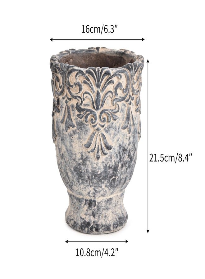 Sungmor 6.3 Inch Cement Plant Pot for Plants, Succulent Planter with Embossed Design, Vintage Concrete Flowerpots with Drainage Hole, Decorative Orchid Houseplant Pot Indoor Outdoor Plant Container - Image 3