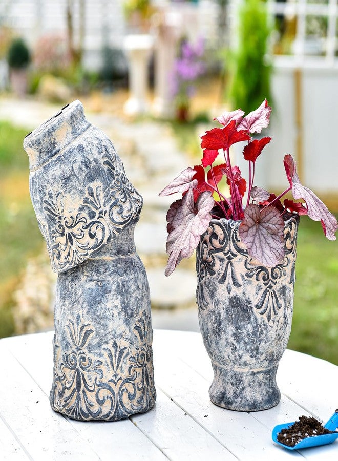 Sungmor 6.3 Inch Cement Plant Pot for Plants, Succulent Planter with Embossed Design, Vintage Concrete Flowerpots with Drainage Hole, Decorative Orchid Houseplant Pot Indoor Outdoor Plant Container - Image 5