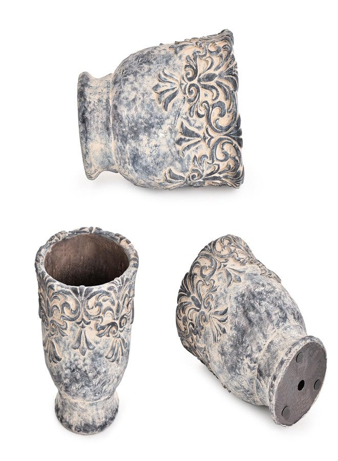 Sungmor 6.3 Inch Cement Plant Pot for Plants, Succulent Planter with Embossed Design, Vintage Concrete Flowerpots with Drainage Hole, Decorative Orchid Houseplant Pot Indoor Outdoor Plant Container - Image 2