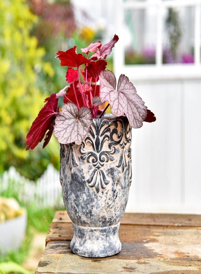 Sungmor 6.3 Inch Cement Plant Pot for Plants, Succulent Planter with Embossed Design, Vintage Concrete Flowerpots with Drainage Hole, Decorative Orchid Houseplant Pot Indoor Outdoor Plant Container - Image 4