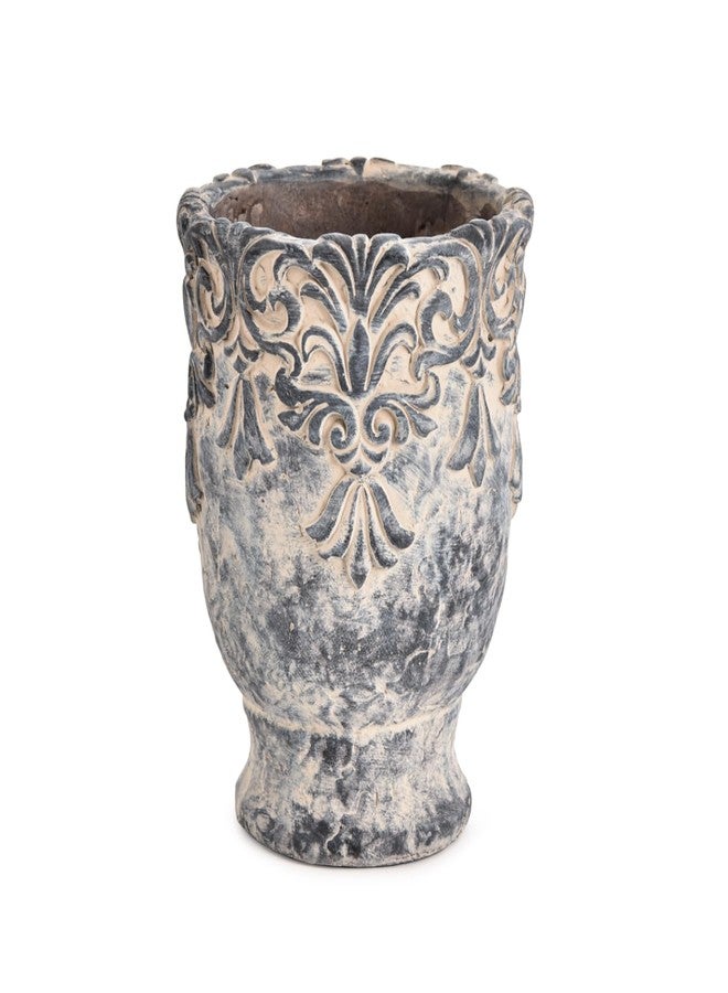 Sungmor 6.3 Inch Cement Plant Pot for Plants, Succulent Planter with Embossed Design, Vintage Concrete Flowerpots with Drainage Hole, Decorative Orchid Houseplant Pot Indoor Outdoor Plant Container - Image 1