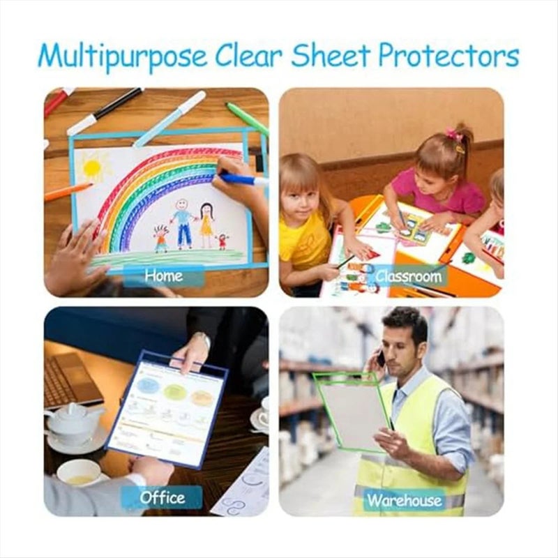 Dry Erase Pockets 30 Pack 10x14 Inch: Vibrant Colors, Built-in Elastic Marker Holder, Metal Eyelet - Reusable Waterproof PVC, Sustainable Paper-saving Design for Classroom Teachers, Students, Document - Image 2