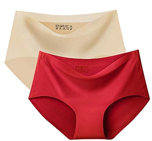 PLUMBURY® Women's Seamless Hipster Ice Silk Panty,Pack of 2, Beige/Red, Size XXL - Image 1