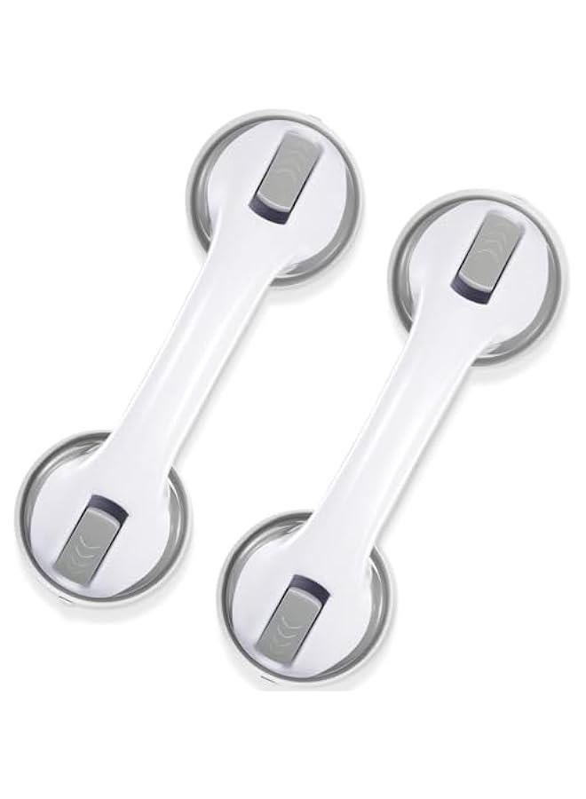 HOOKOR 2 Pack Grab Bars for Shower, 12 Inch Shower Handle Strong Suction Shower Grab Bar for Shower Chair Stool, Bathroom Safety Bar for Seniors, Elderly, Handicap (Grey)  - Image 1