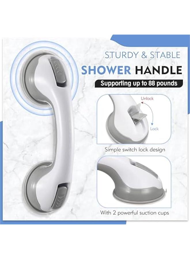 HOOKOR 2 Pack Grab Bars for Shower, 12 Inch Shower Handle Strong Suction Shower Grab Bar for Shower Chair Stool, Bathroom Safety Bar for Seniors, Elderly, Handicap (Grey)  - Image 2