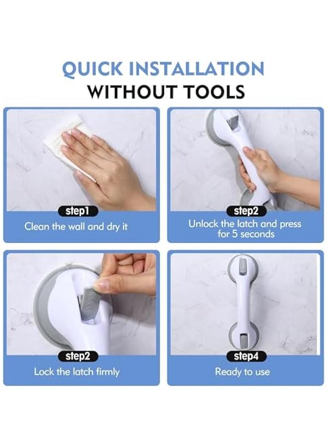 HOOKOR 2 Pack Grab Bars for Shower, 12 Inch Shower Handle Strong Suction Shower Grab Bar for Shower Chair Stool, Bathroom Safety Bar for Seniors, Elderly, Handicap (Grey)  - Image 5