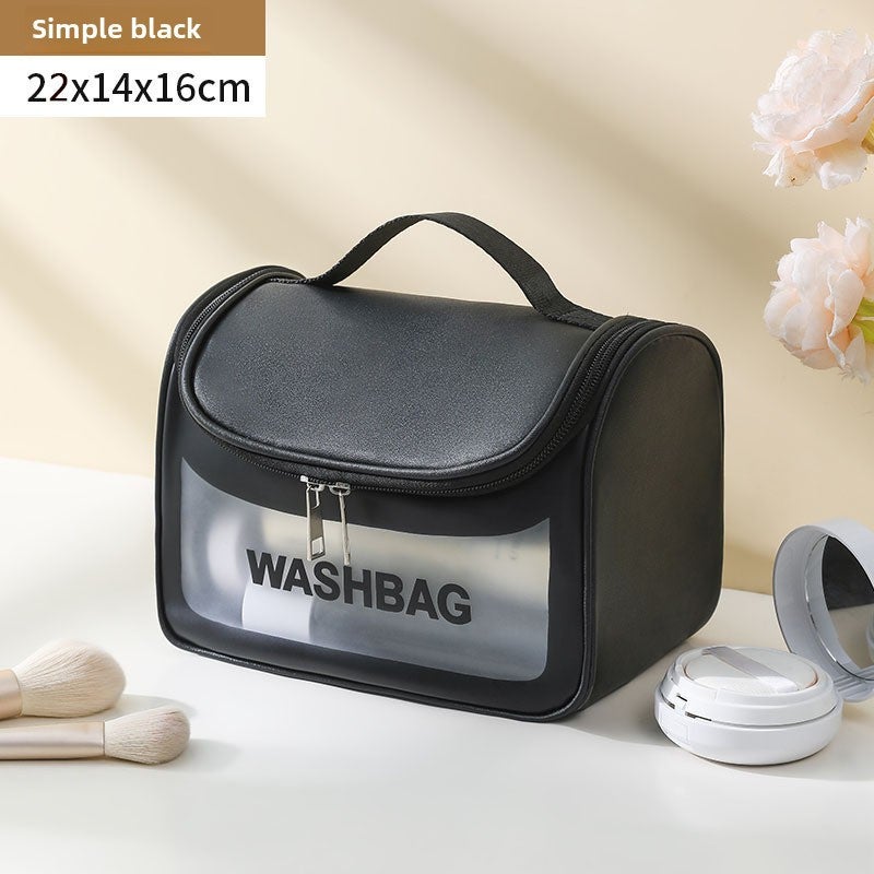 PU Waterproof Flip Cover Cosmetic Bag Colorful Large Capacity Portable Toiletry Bag High-value Multi-function Travel Storage Bag Black