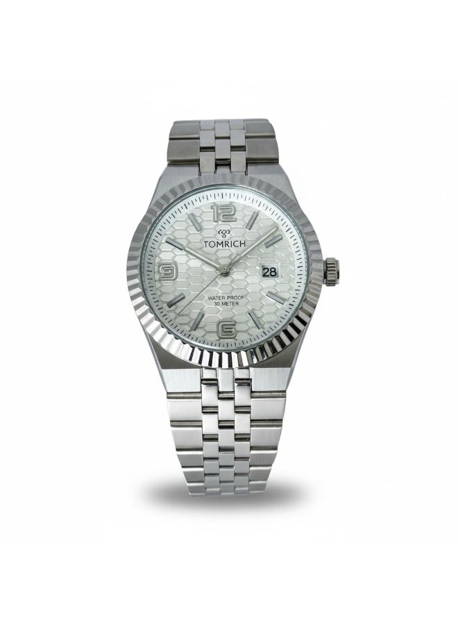 TOMRICH Royal Hive Men’s Analog Watch Stainless Steel Silver Bracelet with Date Display 30M Water Resistant - Image 1