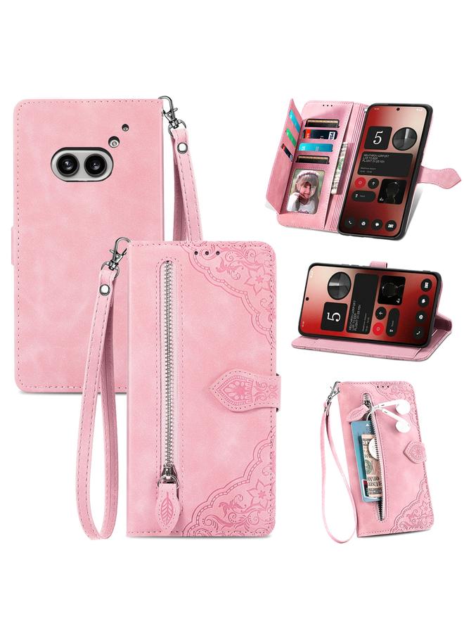 اس-توب جراب هاتف Case For Nothing Phone 2a من الجلد بسحاب ونقشة زهور - Image 1