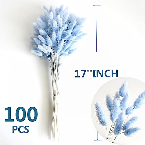 CKBT 120 PCS Blue Dried Pampas Grass Decor, 17-inch Pompas Floral, Dry Flowers for Decoration, Pampas Grass in Bulk Tall, Blue Bunny Tails Dried Flowers for Boho Wedding Decor - Image 2