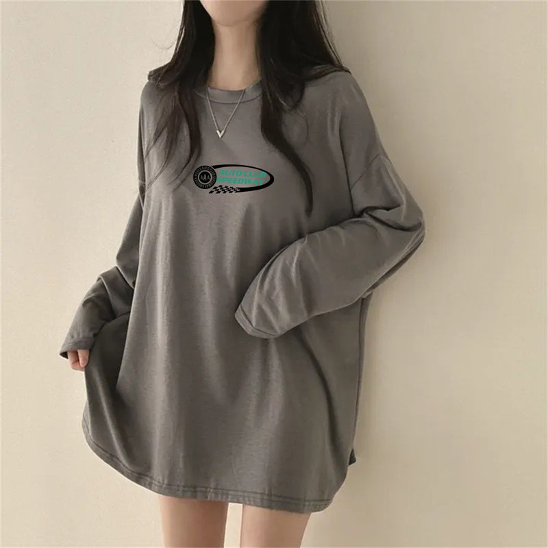 100 Cotton Autumn Mid-Length Chubby Girl Plus Size T-Shirt Female Korean Loose Oversize Slim Top - Image 1