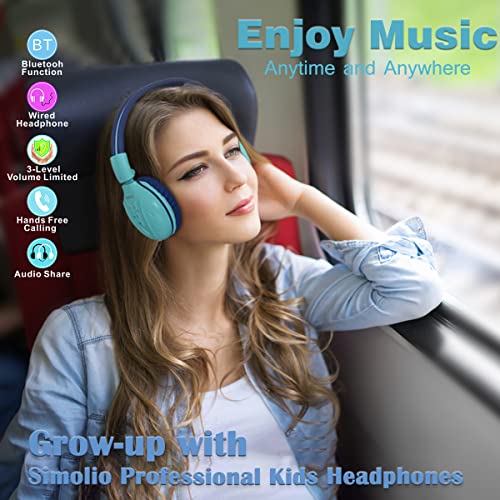 SIMOLIO Kids Bluetooth Headphones with Microphone, Wireless Childrens Headphones with Safe Volume, Foldable Adjustable Headband, Over-Ear Headsets for Boys Girls Toddler Tablet Travel Airplane Blue - Image 4