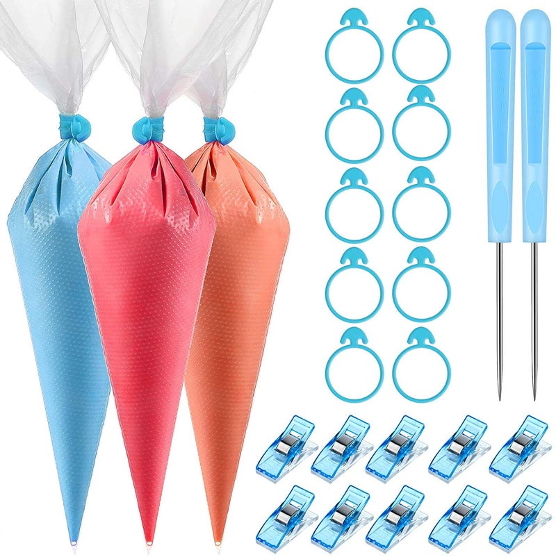 Patelai 122 Pcs Piping Bag Set with Disposable Tipless Piping Pastry Bags Ties Clips Awls Tool for Cakes Icing Scribe Cookie Decorating Supplies Christmas Halloween Decor(14 Inch,Blue) - Image 1