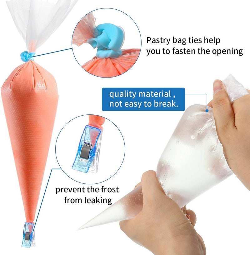 Patelai 122 Pcs Piping Bag Set with Disposable Tipless Piping Pastry Bags Ties Clips Awls Tool for Cakes Icing Scribe Cookie Decorating Supplies Christmas Halloween Decor(14 Inch,Blue) - Image 3