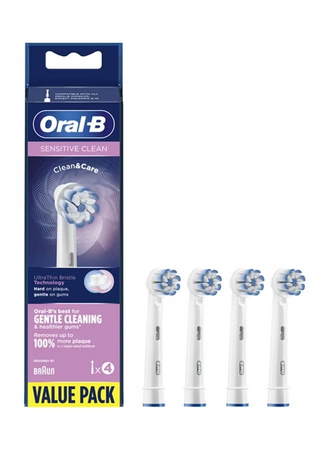 Oral-B Pro Sensitive Clean Electric Toothbrush Head, X-Shaped & Extra Soft Bristles for Gentle Brushing & Plaque Removal, Pack of 4 Toothbrush Heads, White (Packing May Vary)