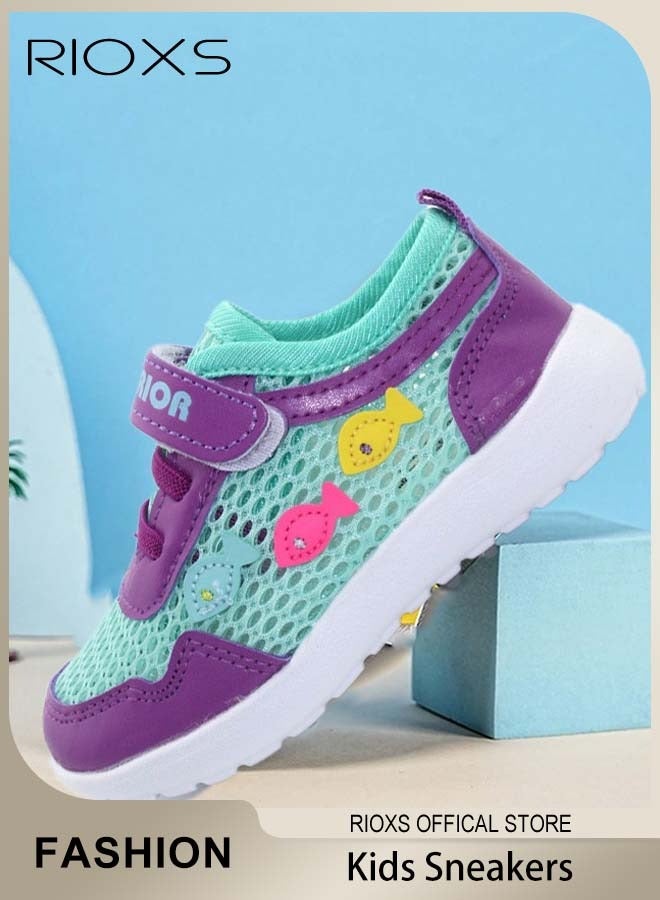 RIOXS Toddler Kids Unisex Sneakers Breathable Lightweight Running Sports Shoes with Leather Upper Easy to Wipe Fashion Athletic Casual Shoes for School Casual Wear - Image 1
