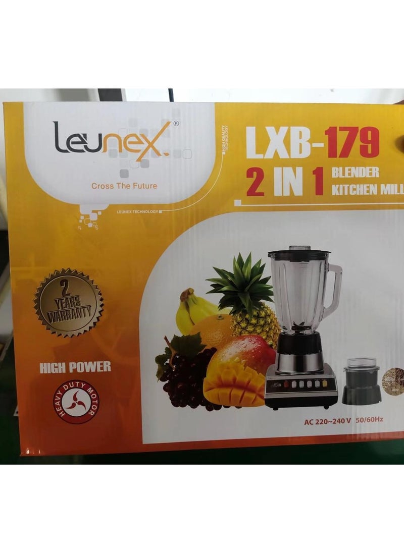 LEUNEX LXB 179 Kitchen Blender and Mill 2 in 1 Glass Jar - Stainless Steel  - Image 2