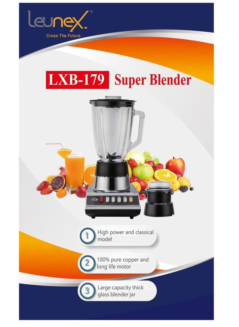 LEUNEX LXB 179 Kitchen Blender and Mill 2 in 1 Glass Jar - Stainless Steel  - Image 3
