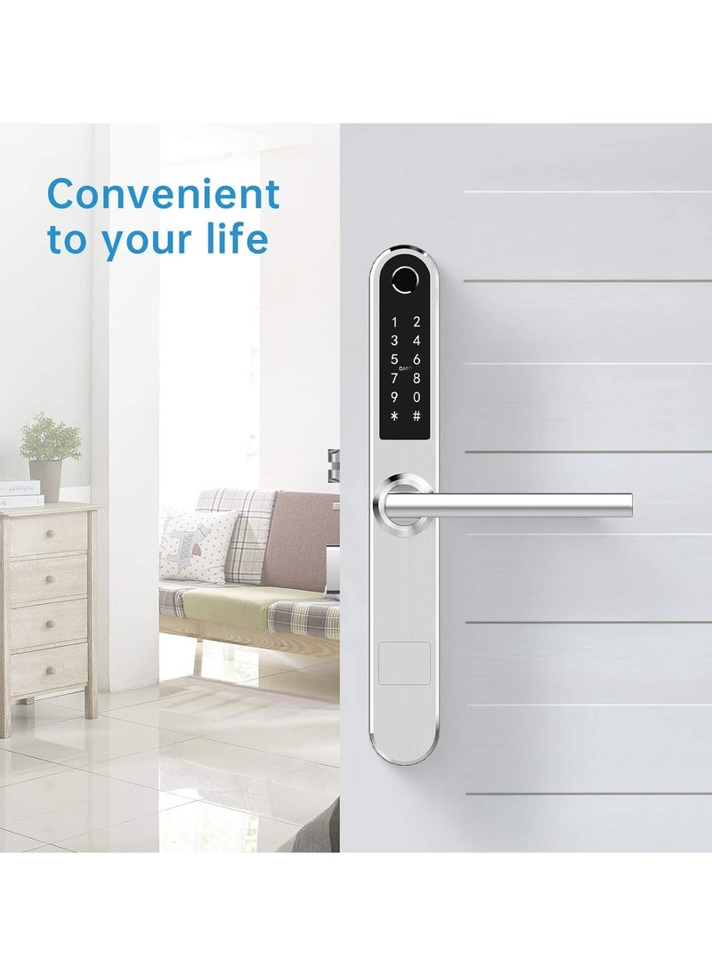 AROAQ - Slim Smart Fingerprint Door Lock with Handles Keyless Entry, Bluetooth Fingerprint Keypad, Card and Keyless Unlock for Aluminum and Wooden Doors - Image 1