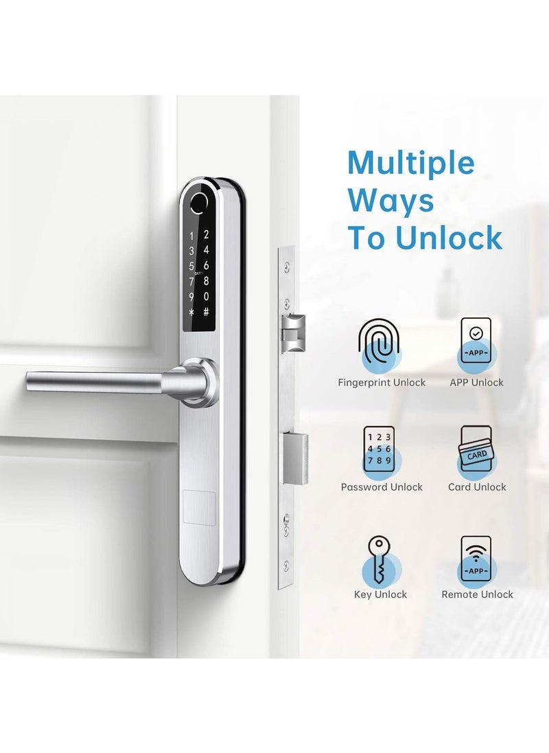 AROAQ - Slim Smart Fingerprint Door Lock with Handles Keyless Entry, Bluetooth Fingerprint Keypad, Card and Keyless Unlock for Aluminum and Wooden Doors - Image 1