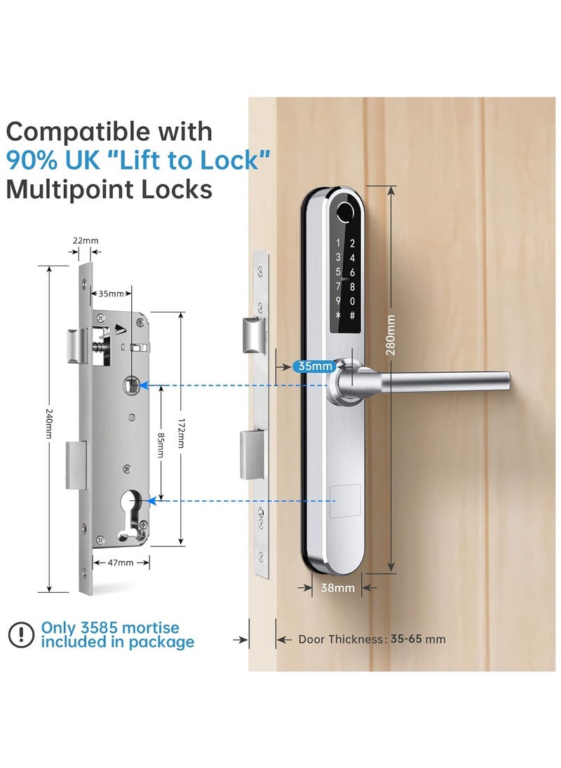 AROAQ - Slim Smart Fingerprint Door Lock with Handles Keyless Entry, Bluetooth Fingerprint Keypad, Card and Keyless Unlock for Aluminum and Wooden Doors - Image 1