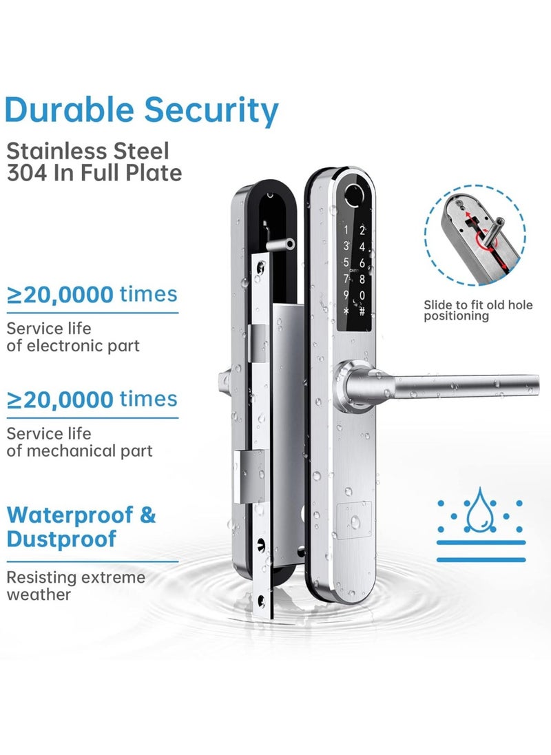 AROAQ - Slim Smart Fingerprint Door Lock with Handles Keyless Entry, Bluetooth Fingerprint Keypad, Card and Keyless Unlock for Aluminum and Wooden Doors - Image 1