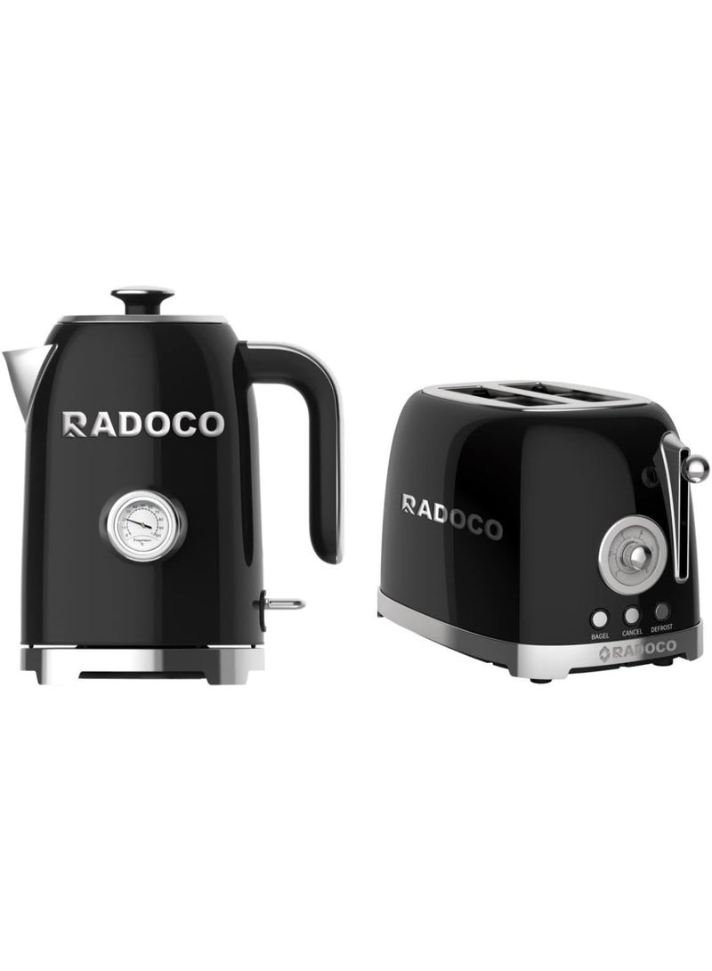 RADOCO Retro Style Kettle & Toaster Combo, 1.7L Kettle with Filter & Auto Shut-Off, 800W Toaster with Defrost & Reheat - Image 1