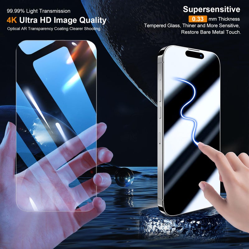 QHOHQ 3 Pack Screen Protector for iPhone 15 Pro [6.1 Inch] with 3 Pack Camera Lens Protector, Tempered Glass Film, HD Clear, 9H Hardness, No Bubbles, Case Friendly - Image 2