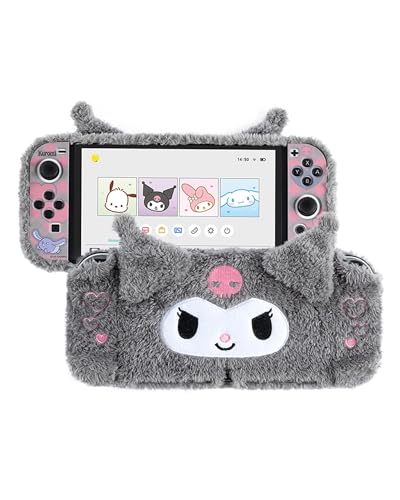 Kuitmor Plush Protective Case for Switch OLED, PC Hard Protective Shell Cover, Anti-Scratch and Shock-Absorption Switch OLED Cover with Stand - Image 1