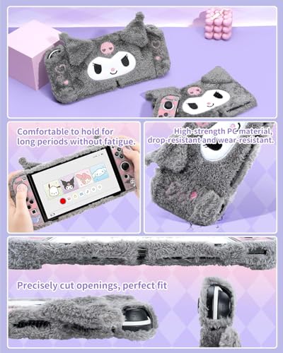 Kuitmor Plush Protective Case for Switch OLED, PC Hard Protective Shell Cover, Anti-Scratch and Shock-Absorption Switch OLED Cover with Stand - Image 3