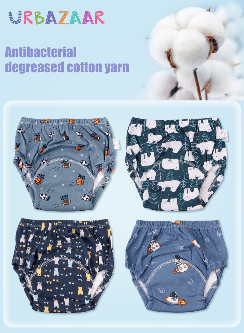 URbazaar Baby Potty Training Underwear for Boys and Girls, 4 Pack Absorbent Training Pants for Toddlers with Printed Reusable Cotton Toilet Training Pants for 12-18kg Kids (2-4 Years) - Image 3