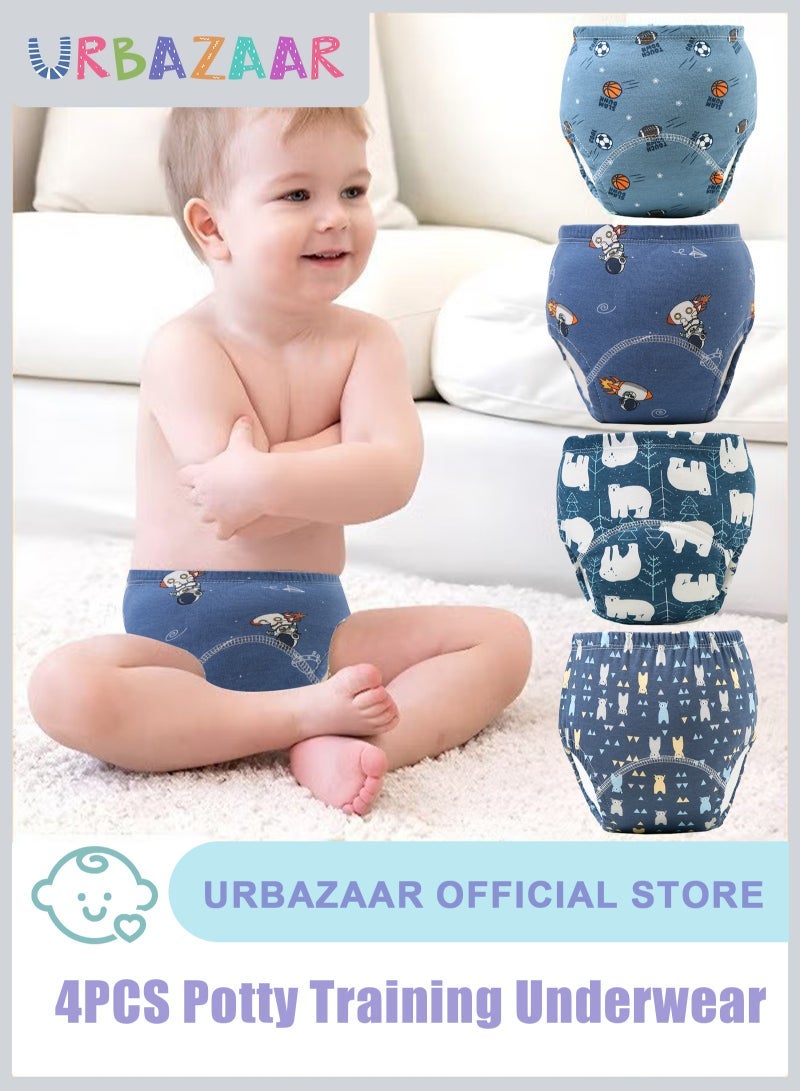 URbazaar Baby Potty Training Underwear for Boys and Girls, 4 Pack Absorbent Training Pants for Toddlers with Printed Reusable Cotton Toilet Training Pants for 12-18kg Kids (2-4 Years) - Image 1