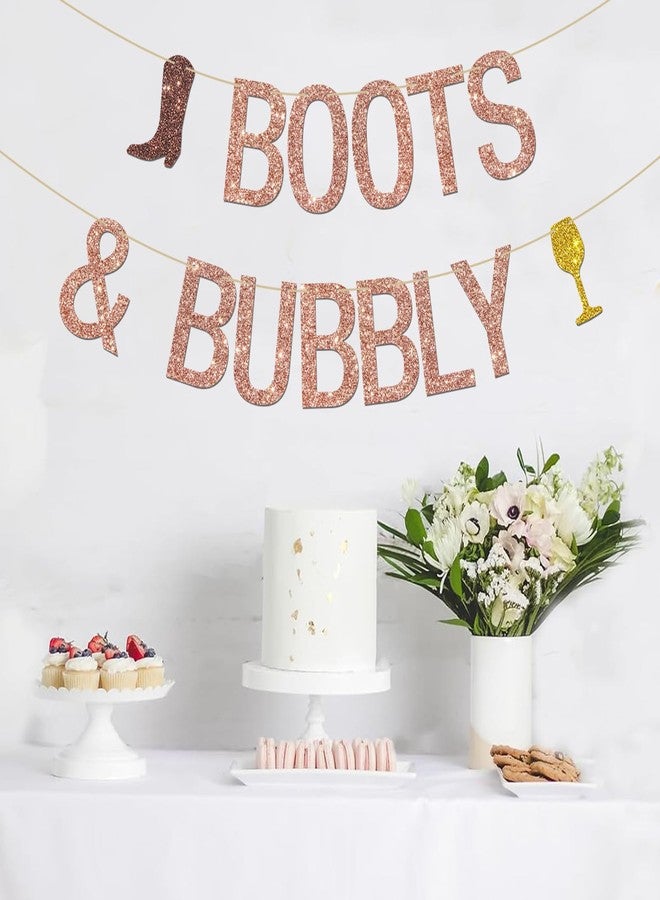 INNORU Boots & Bubbly Banner, Bride to Be Bridal Shower Party Hanging Bunting, Wedding Engagement Bachelorette Party Decoration Supplies Banner, Rose Gold Glitter - Image 3